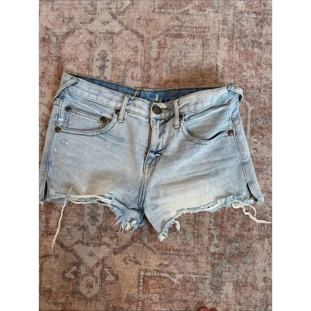 Free People Washed Light Blue Distressed Denim Cutoff Shorts
